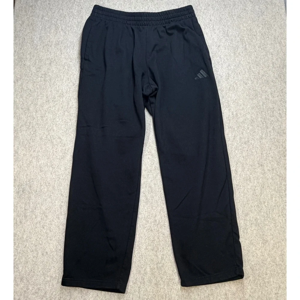 Adidas Mens XL Black Fleece Straight Leg Sweatpants Elastic Waist Pockets Sporty